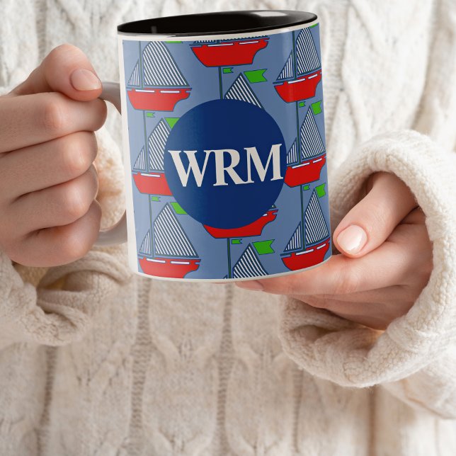 Nautic Customized Monogram Coffee Tasse Sailboat (Von Creator hochgeladen)