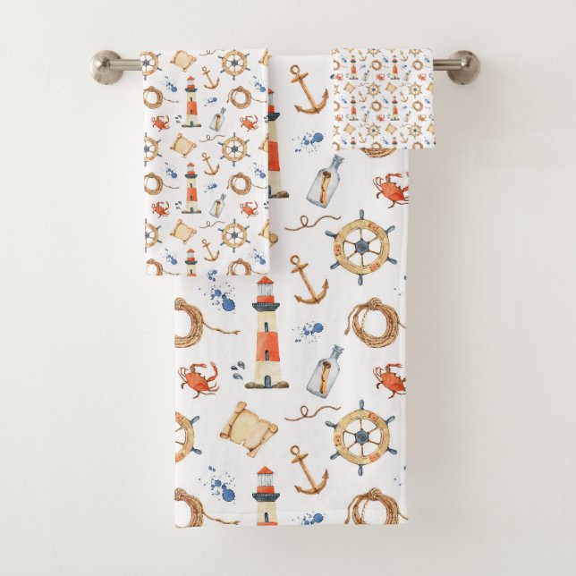 Nautic Customized Name Navy Blue Badhandtuch Set (Insitu)