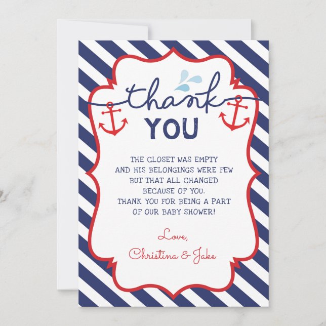 Nautic Dankeschön Card Baby Dusche Birthday Navy Dankeskarte (Vorderseite)