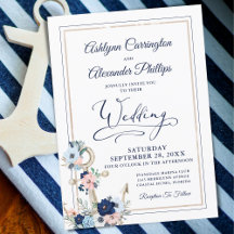 Nautic Elegant Floral Anchor Navy Gold Hochzeit