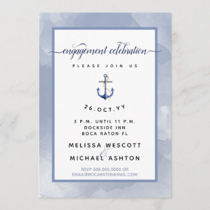 #Nautic Engagement Party Blue Watercolor Einladung