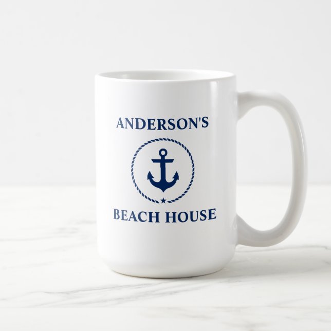Nautic Familienname Beach House Blue Anchor groß Kaffeetasse (Rechts)