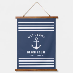 Nautic Familienname Beach House Navy Blue White Wandteppich Mit Holzrahmen
