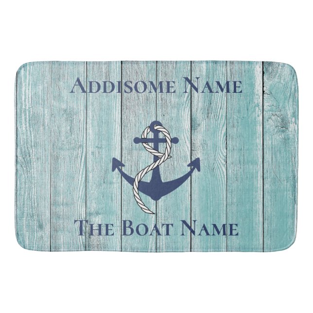 Nautic Family Boat Name Navy Anchor Table Lamp Badematte (Vorderseite)