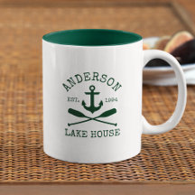 Nautic Family Name Lake House Green Anchor Oars