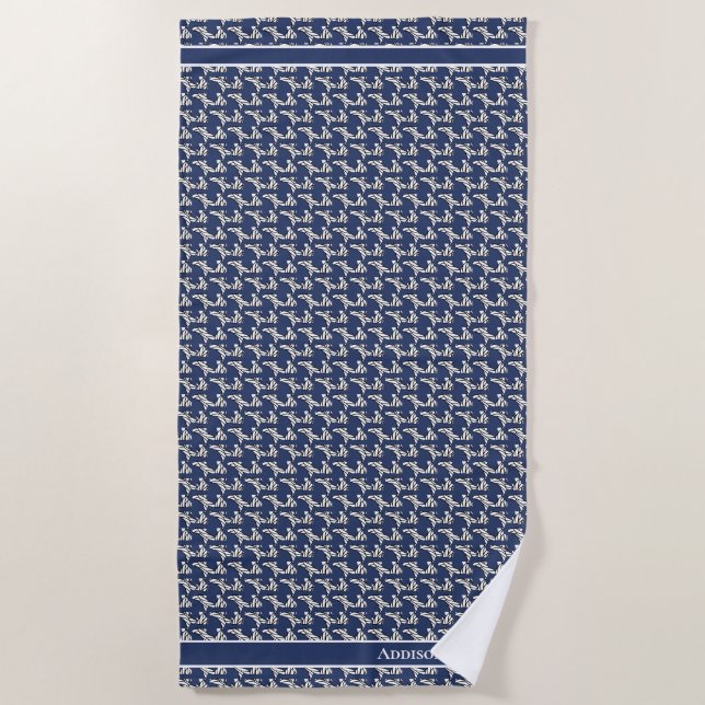 Nautic Family Name Navy Blue Anchor White Strandtuch (Vorderseite)