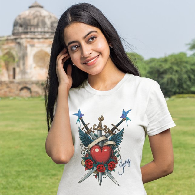 Nautic Floral Red Heart Blue T-Shirt (Von Creator hochgeladen)