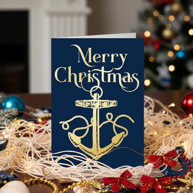 Nautic Frohe Weihnachts Anchor Navy Gold (Von Creator hochgeladen)