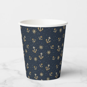 Nautic Gold Anchor & Helm Muster auf Blue Pappbecher