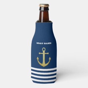 Nautic, Gold Anchor Navy Blue Striping Flaschenkühler