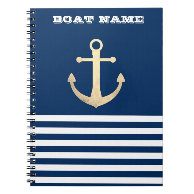 Nautic, Gold Anchor Navy Blue Striping Notizblock (Vorderseite)