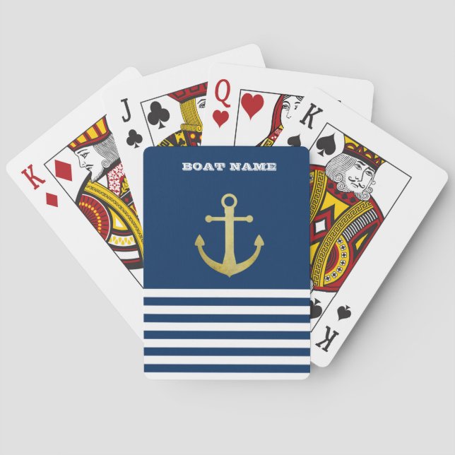 Nautic, Gold Anchor Navy Blue Striping Spielkarten (Rückseite)