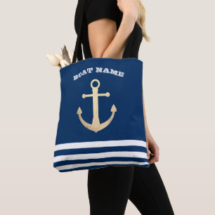 Nautic, Gold Anchor Navy Blue Striping Tasche