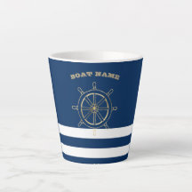Nautic, Gold Boat Wheel, Navy Blue Stripes