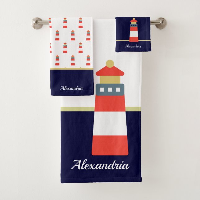 Nautic Gold und Marineblau Badetuch Badhandtuch Set (Insitu)