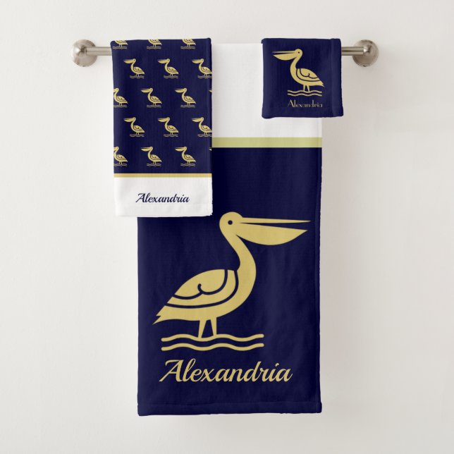 Nautic Gold und Marineblau Badetuch Badhandtuch Set (Insitu)