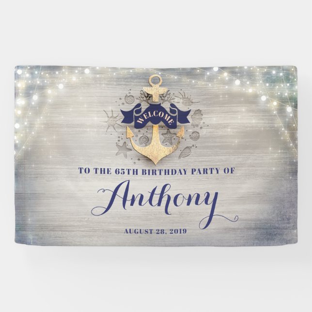 Nautic Golden Anchor Party Begrüßungszeichen Banner (Horizontal)