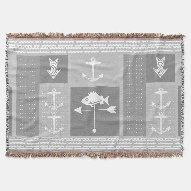 Nautic Gray Anchor Fish Weather Vane Muster Decke (Vorderseite)