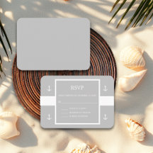 Nautic Gray Anchor Stripes Wedding RSVP