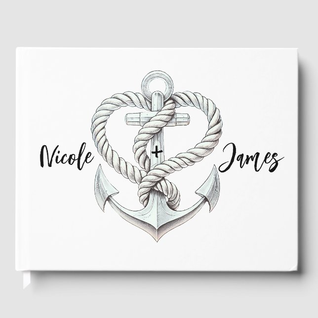 Nautic Heart Rope Anchor Coastal Wedding Gästebuch (Vorderseite)