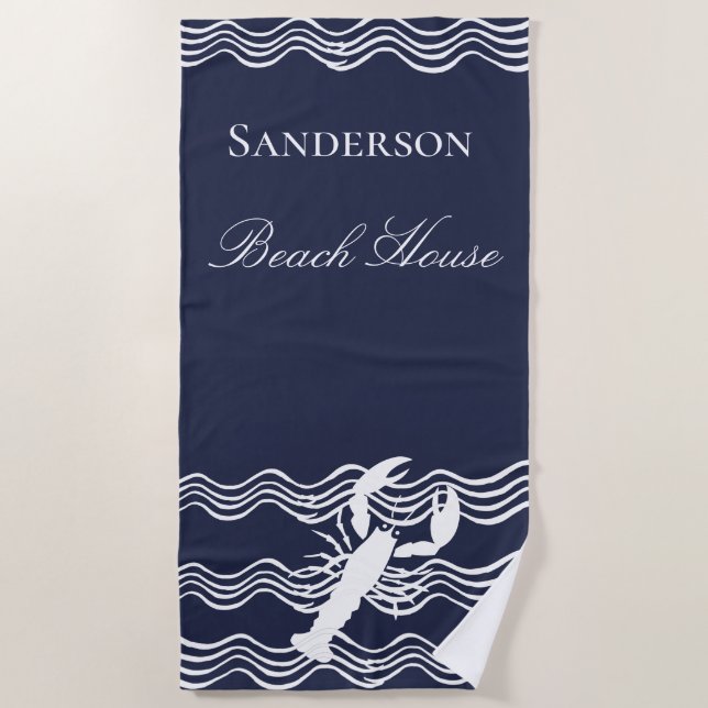 Nautic Hummer Navy Blue White Strandtuch (Vorderseite)
