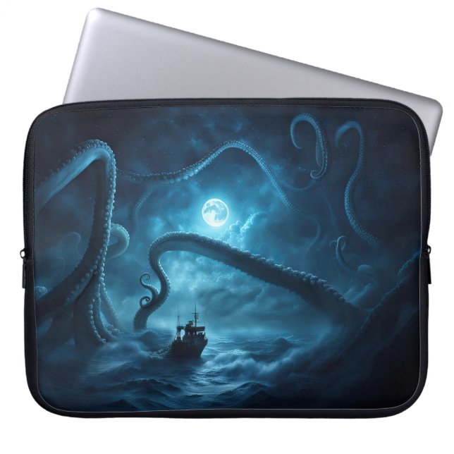 Nautic Kraken Riant Tintenfisch Fischerboot Laptopschutzhülle (Vorderseite)