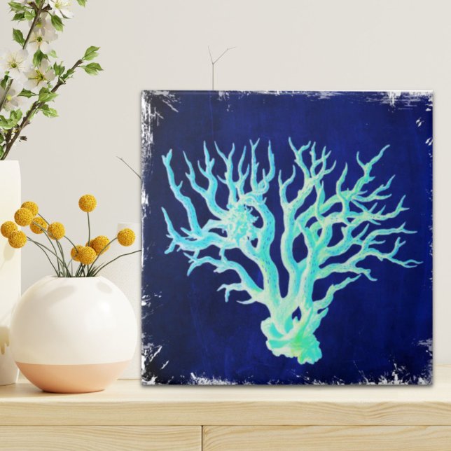 Nautic Küstenschiff Blue Coral Reef Fliese (Nautical coastal chic beachy blue Coral Reef Tile)