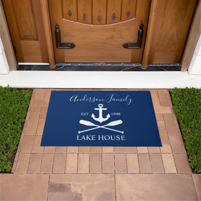 Nautic Lake House Anchor Oars Family Navy Blue Fußmatte (Außenbereich)