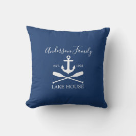 Nautic Lake House Anchor Oars Family Navy Blue Kissen