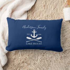 Nautic Lake House Anchor Oars Family Navy Blue Lendenkissen