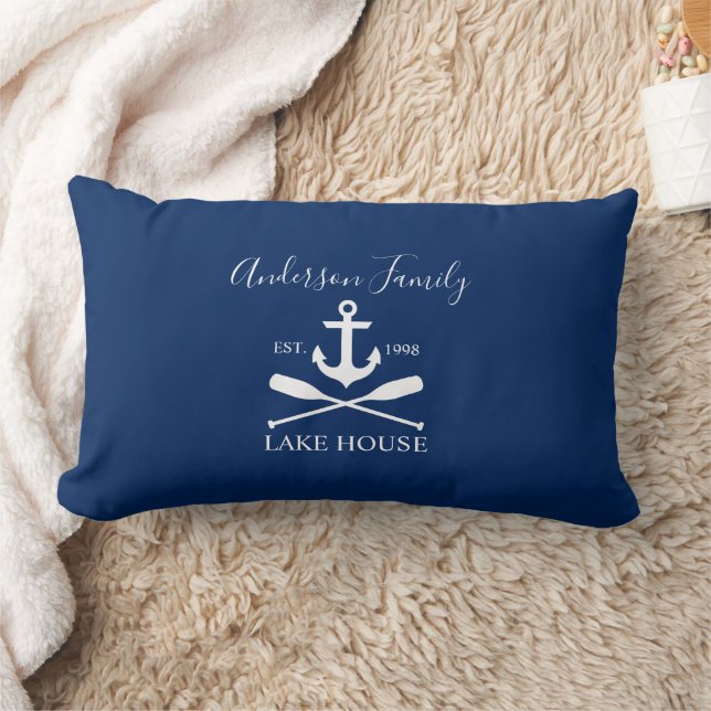 Nautic Lake House Anchor Oars Family Navy Blue Lendenkissen (Decke)