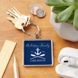 Nautic Lake House Anchor Oars Family Navy Blue Schlüsselanhänger
