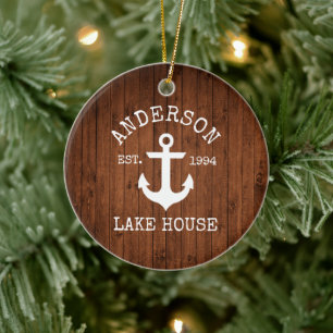 Nautic Lake House Anchor Wood Familienname Keramik Ornament