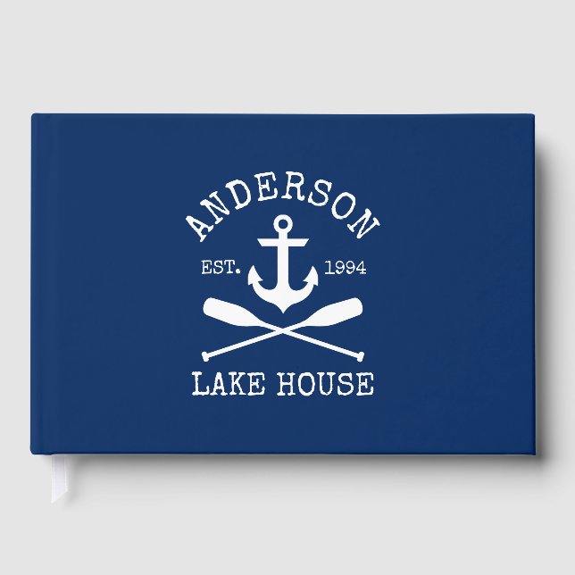 Nautic Lake House Family Anchor Oars Navy Blue Gästebuch (Vorderseite)