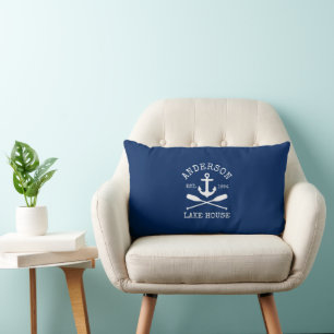 Nautic Lake House Family Anchor Oars Navy Blue Lendenkissen