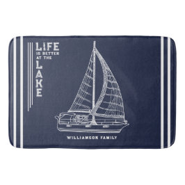 Nautic Lake House Family Name Navy Blue Badematte