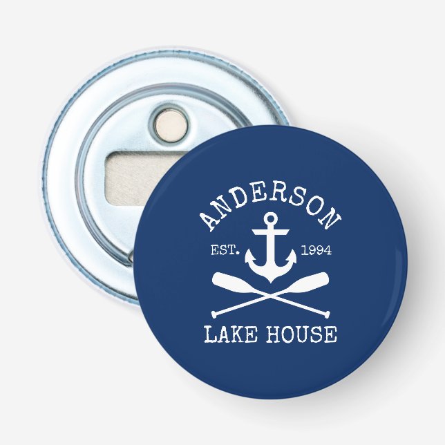Nautic Lake House Family Navy Blue Anchor Oars Flaschenöffner (Vorderseite)