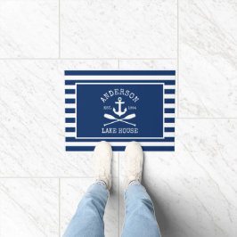 Nautic Lake House Navy Blue Striping Anchor Oars Fußmatte