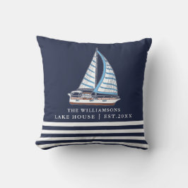 Nautic Lake House Sail Boat Custom Navy Blue Kissen
