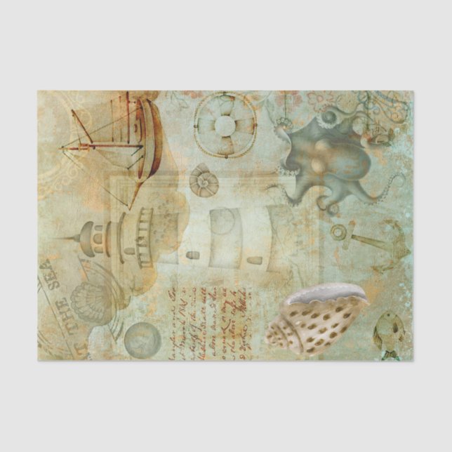 Nautic Light House Ocean Ship SeaShell Decoupage Seidenpapier (Vorderseite)