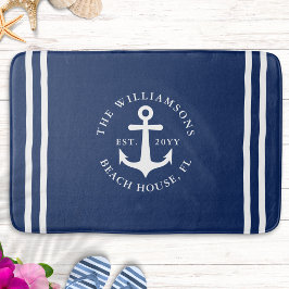 Nautic Light Navy Blue White Anchor Mit Monogramm Badematte