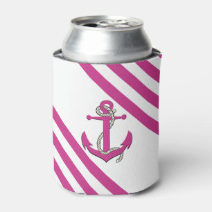 Nautic Light Pink Anker mit Seil/rosa Streifen Dosenkühler