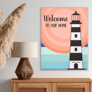 Nautic Lighthouse Blue Orange Ombre' Sun Willkomme Leinwanddruck