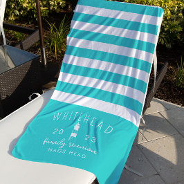 Nautic Lighthouse Stripe Aqua Monogram Strandtuch