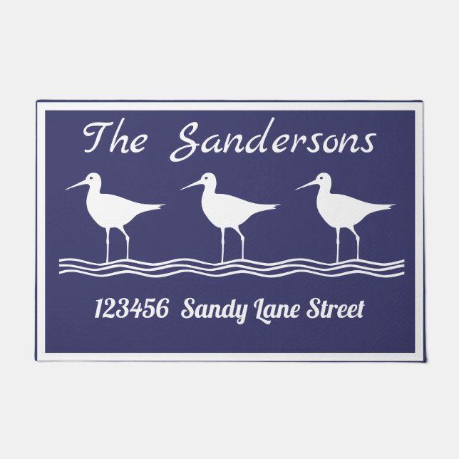 Nautic Lite Navy Blue White Sandpipers Doormat Fußmatte (Vorderseite)