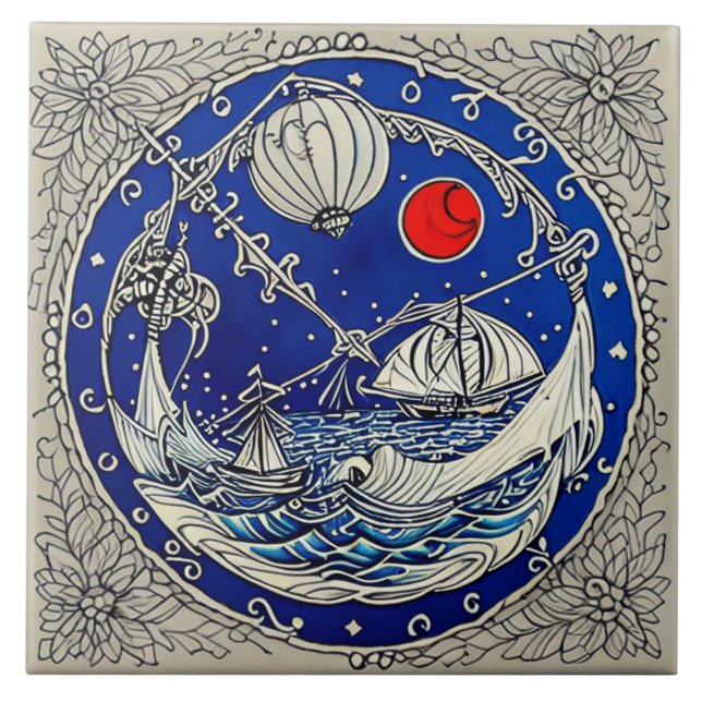 Nautic Marine Life Keramik Art Nr. 7 Fliese (Vorderseite)