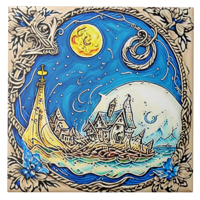 Nautic Marine Life Keramik Art Nr. 8 Fliese (Vorderseite)