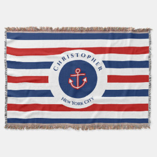 Nautic Marine Navy Blaue weiße Streifen Decke