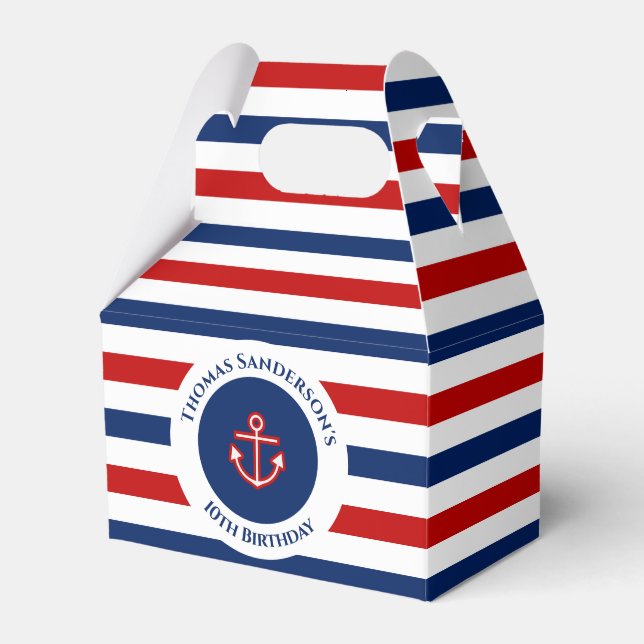 Nautic Marine Navy Blaue weiße Streifen Geschenkschachtel (Vorderseite)