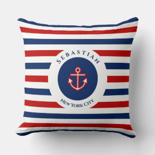 Nautic Marine Navy Blaue weiße Streifen Kissen